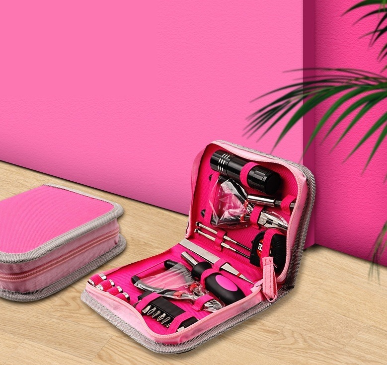 รับผลิตชุดเครื่องมือช่างสีชมพู แบบพกพา Tool kit เครื่องมือช่าง ของแจก รับสกรีนโลโก้ เครื่องมือช่าง ชุดไขควง ของแจกของแถม ของพรีเมี่ยม รับยิงเลเซอร์