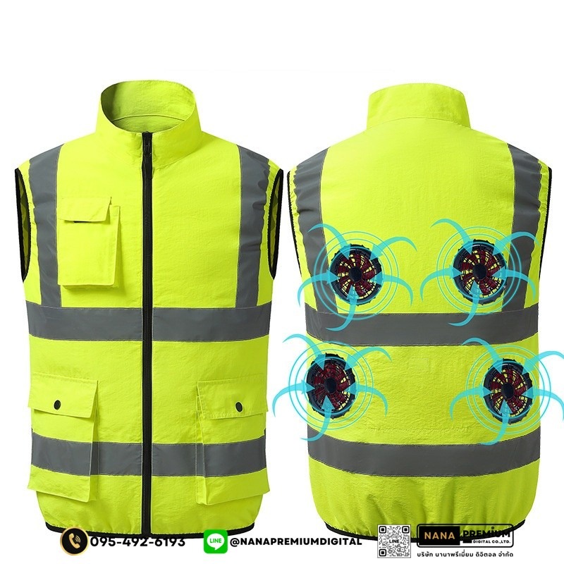 เสื้อแขนยาวนิรภัยติดพัดลม เสื้อสะท้อนแสงมีพัดลม เสื้อนิรภัยติดพัดลม ระบายอากาศ คล้ายร้อน รับผลิตเสื้อสะท้อนแสงและเสื้อเซฟตี้พร้อมบริการสกรีนครบวงจร