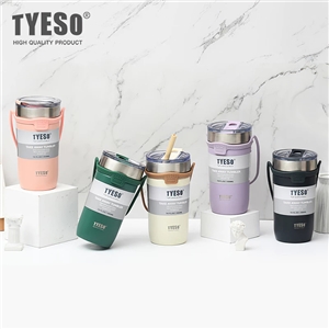 TYESO แก้วเก็บอุณหภูมิ แก้วน้ำสเตนเลส มีฉนวนกันความร้อน พร้อมสายคล้อง ขนาด 550 มล. 710 มล.